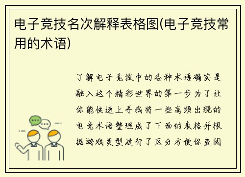 电子竞技名次解释表格图(电子竞技常用的术语)